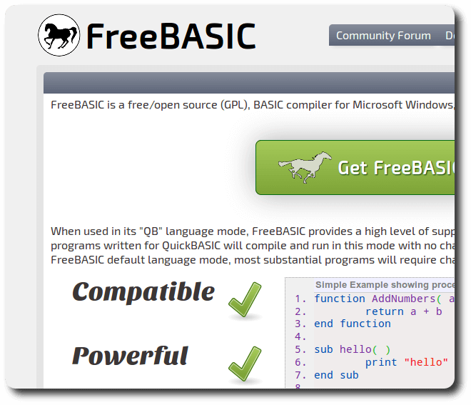 The Desktop view of the new FreeBASIC Website